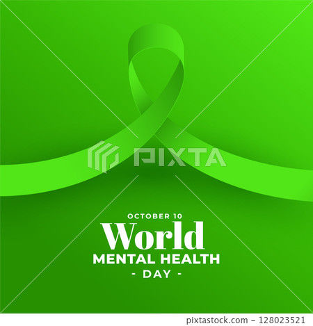 international mental health day green background with realistic ribbon 128023521