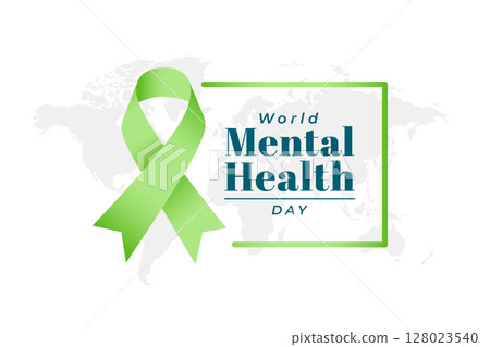10th october international mental health day map poster with green ribbon 128023540