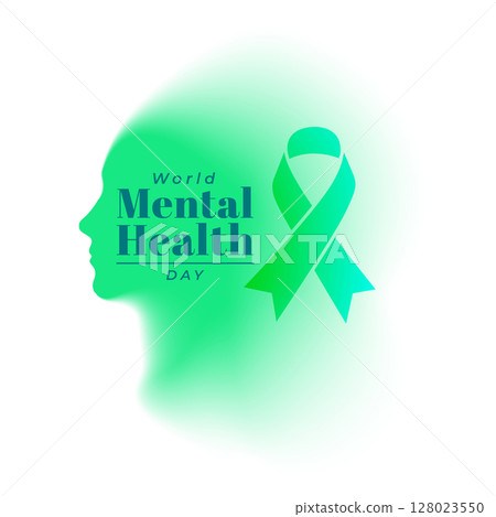 world mental health day concept poster with ribbon and human head world mental health day concept poster with ribbon and human head 128023550