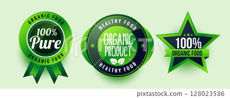 collection of eco friendly organic product green label or badge design 128023586
