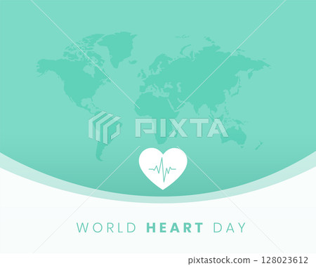 flat style international heart day pulse poster with world map design 128023612