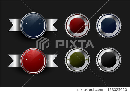 retro style circular insignia metal badge symbol in set 128023620