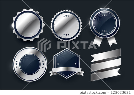 shiny and empty circular metal insignia symbol banner in collection 128023621