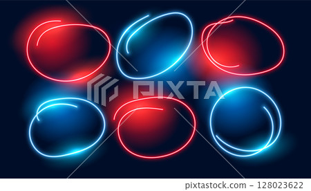 geometric style red and blue circular neon frame in set geometric style red and blue circular neon frame in set 128023622