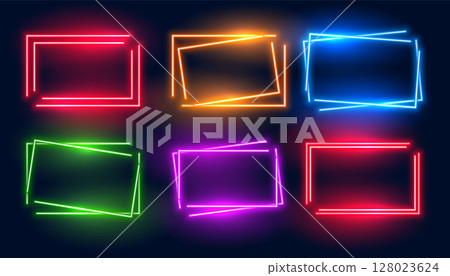 collection of six shiny neon frame with blank space 128023624