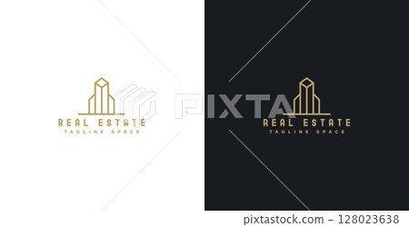 real estate logo template with golden building design 128023638