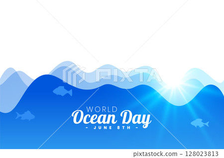 eye catching world ocean day background with sun light effect 128023813