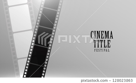 cinema title background with realistic film strip design 128023863