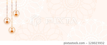 minimal shubh diwali occasion banner with lantern design 128023932