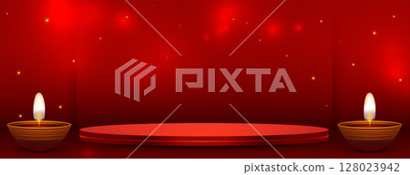 3d podium display on shiny banner for diwali celebration 3d podium display on shiny banner for diwali celebration 128023942