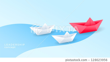 red paper boat with leader visionary setting and achieving goal 128023956