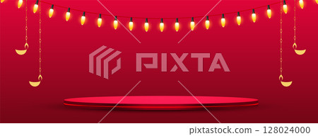 shubh diwali banner with 3d podium platform and light festoon design vector 128024000