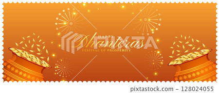 decorative happy dhanteras event banner for celebrate festival of prosperity 128024055