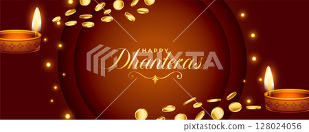 happy dhanteras greeting banner for ganpati and laxmi blessing 128024056