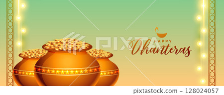 golden coin pot for happy dhanteras religious banner design 128024057
