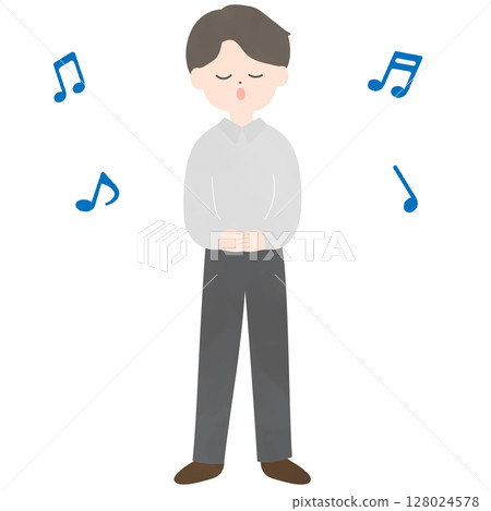 Illustration of a young man singing a song 128024578