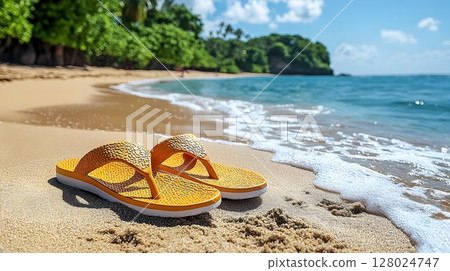 Tropical beach summer vacation scene idyllic ocean coastline 128024747
