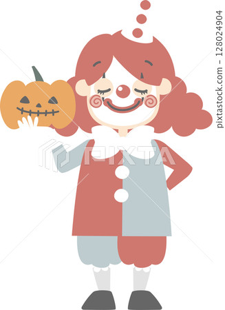 happy halloween holiday festival with character of boys wearing bozo clown costume and pumpkin, flat png illustration cartoon character design happy halloween holiday festival with character of boys wearing bozo clown costume and pumpkin, flat png illustration cartoon character design 128024904