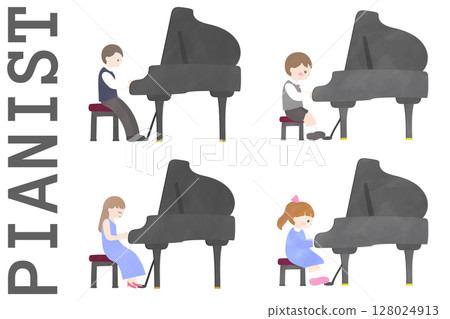 一組彈鋼琴的人的插圖 128024913