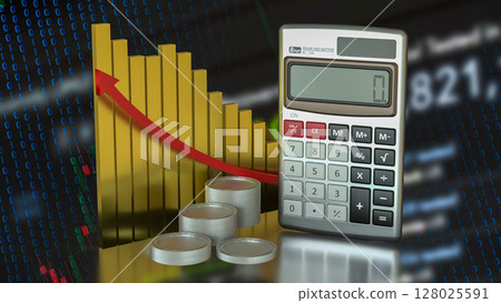 The Calculator and coins for Business concept 3d Rendering. 128025591