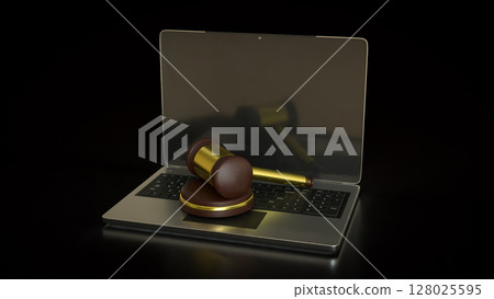 The Hammer Law on Laptop for Technology concept 3d Rendering. The Hammer Law on Laptop for Technology concept 3d Rendering. 128025595