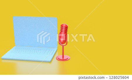 The Laptop and microphone for Pod cast or social media 3d render. The Laptop and microphone for Pod cast or social media 3d render. 128025604