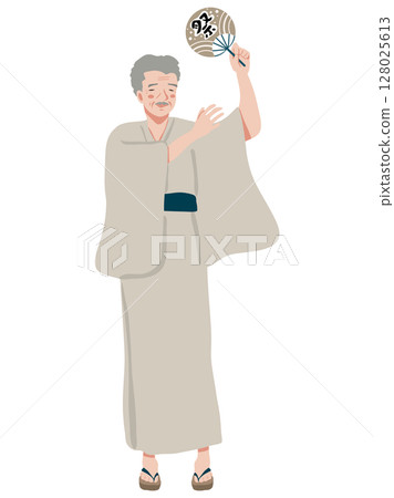 一位老人拿著扇子跳舞的插圖 一位老人拿著扇子跳舞的插圖 128025613