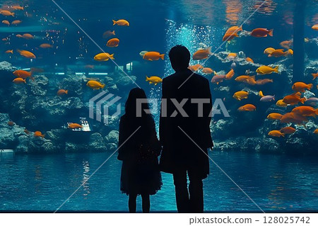 Family Silhouettes at Aquarium 128025742