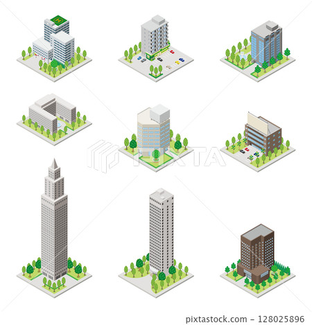 3D illustration of a building. Isometric drawing. 128025896