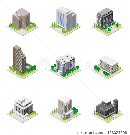 3D illustration of a building. Isometric drawing. 128025898