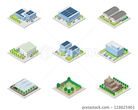 3D illustration of a building. Isometric drawing. 3D illustration of a building. Isometric drawing. 128025901
