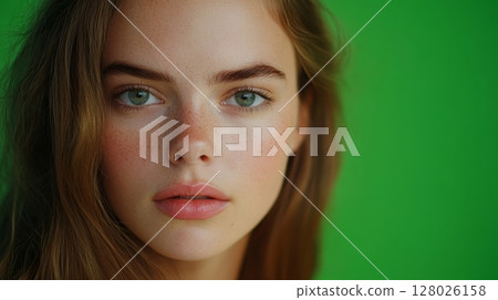The portrait focuses on the models expressive eyes highlighting their features 128026158