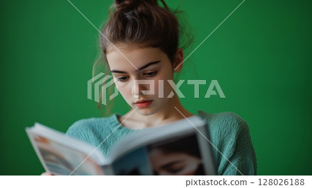 A teen flipping through fashion magazines looking for inspiration 128026188
