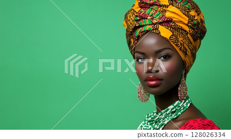 Colorful accessories such as beads and jewelry complement the cultural attire Colorful accessories such as beads and jewelry complement the cultural attire 128026334