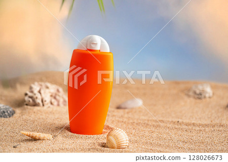 Sunblock or sunscreen in cosmetic tube Sunblock or sunscreen in cosmetic tube 128026673