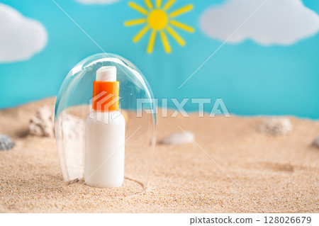 Sunblock or sunscreen in cosmetic tube Sunblock or sunscreen in cosmetic tube 128026679