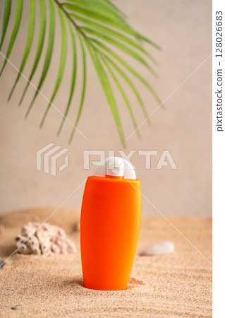 Sunblock or sunscreen in cosmetic tube Sunblock or sunscreen in cosmetic tube 128026683