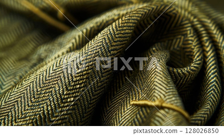 A rich olive green silk tie with a woven herringbone texture a stylish addition to any office attire 128026850
