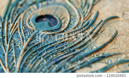 A mini notepad with an embossed peacock feather design adding a touch of whimsy to the classic design. The feather appears to have depth and dimension almost as if it could be plucke 128026985