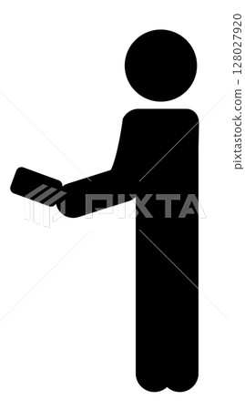 Silhouette icon of a person standing sideways with a smartphone in front of them 128027920