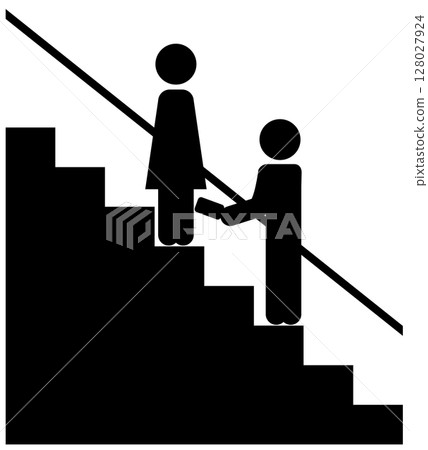 Silhouette icon of a person taking a secret photo of a woman's skirt on an escalator Silhouette icon of a person taking a secret photo of a woman's skirt on an escalator 128027924