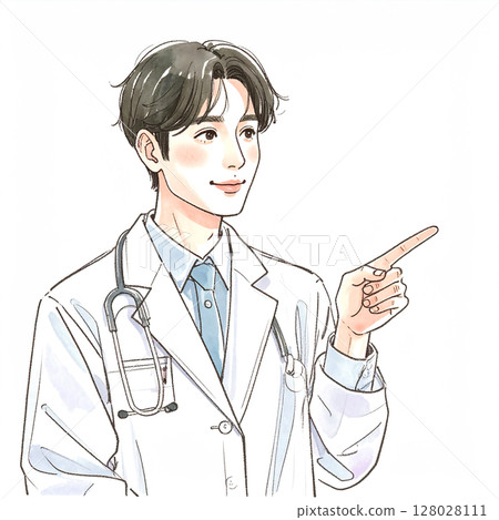 Illustration material of a doctor, physician, or specialist in a white coat 128028111