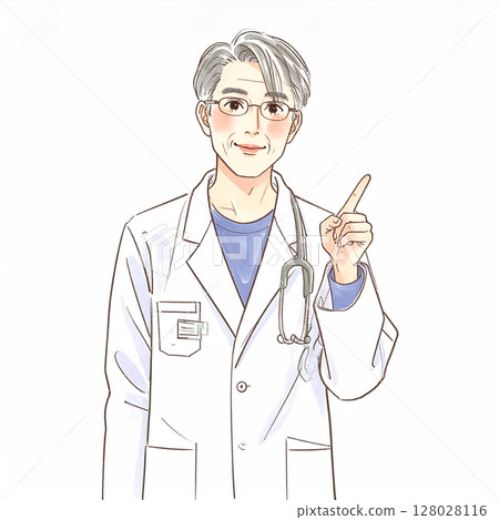 Illustration material of a doctor, physician, or specialist in a white coat Illustration material of a doctor, physician, or specialist in a white coat 128028116