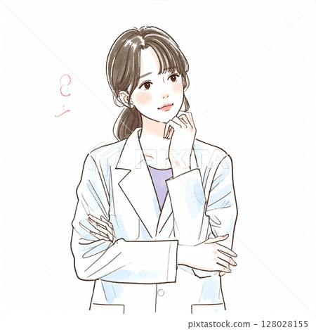 Illustration material of a doctor, physician, or specialist in a white coat 128028155