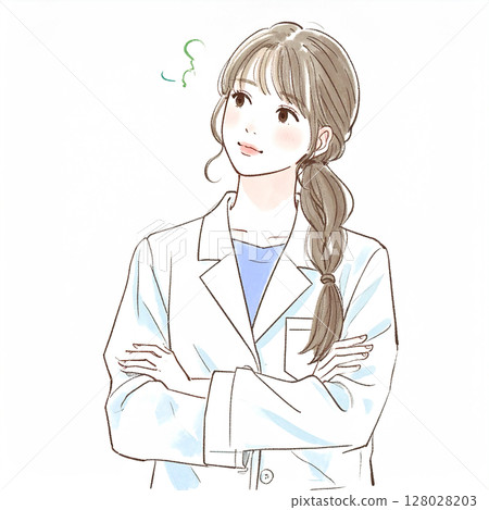 Illustration material of a doctor, physician, or specialist in a white coat 128028203