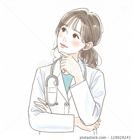 穿白大褂的醫生、醫師或專家的插圖材料， 128028241