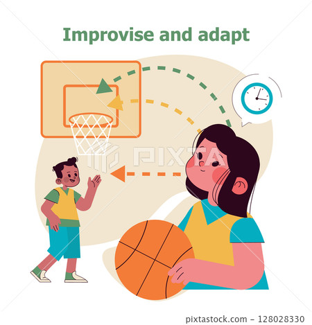 Preschool sports encourage children to improvise and adapt during activities. Basketball serves as a great example as kids learn teamwork, strategy, and adaptability through playful competition. 128028330