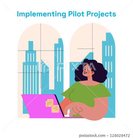 Innovation Center activities focus on implementing pilot projects that explore new ideas and solutions in urban environments. The illustration depicts a professional engaged in meaningful work. Innovation Center activities focus on implementing pilot projects that explore new ideas and solutions in urban environments. The illustration depicts a professional engaged in meaningful work. 128028472