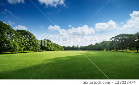 Wide lawn, blue sky 128028474