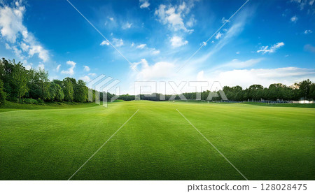 Wide lawn, blue sky 128028475